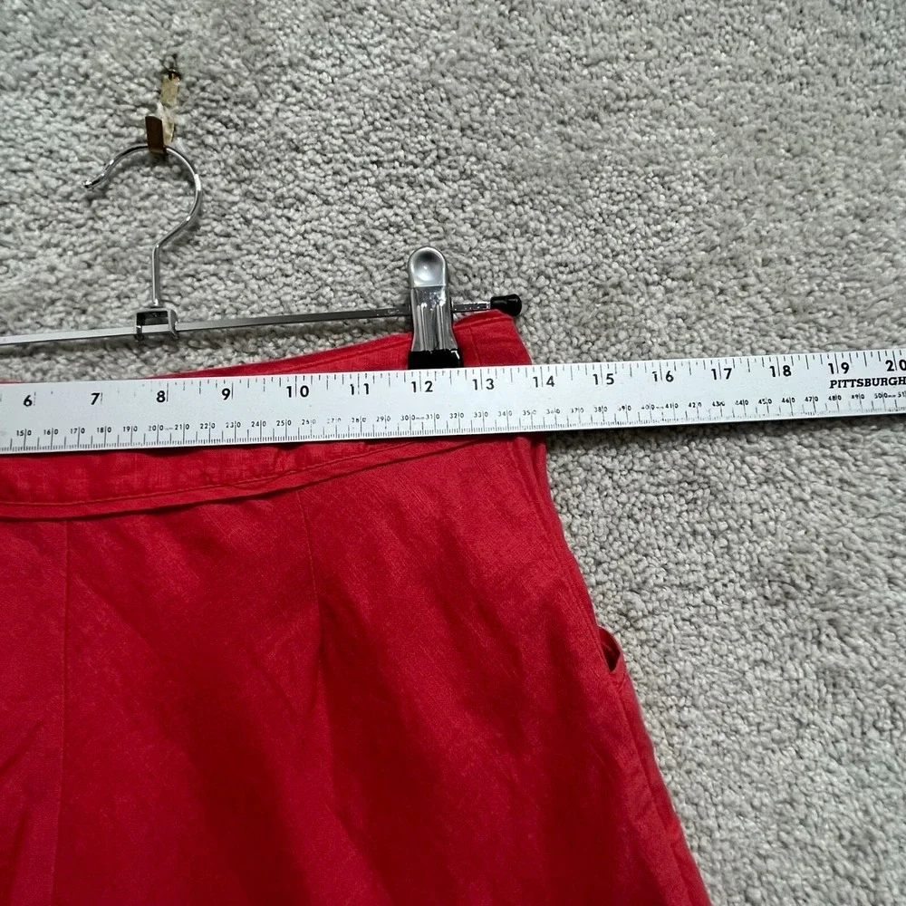 H&M Skirt Women's 4 Red Linen Button Side‎ Zipper Pleated A-Line Mini Pocket